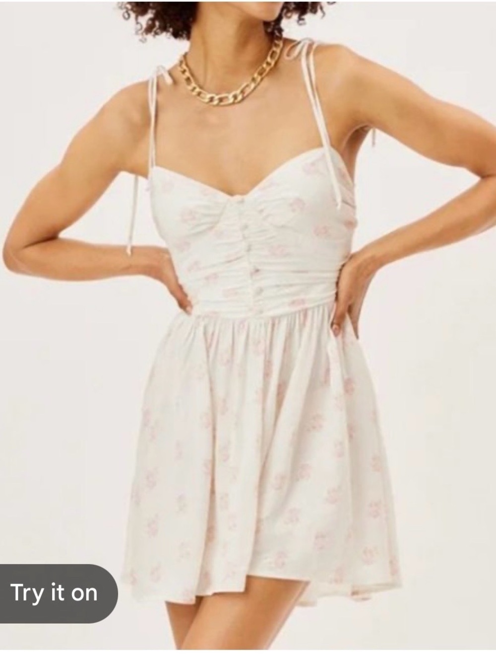 For Love & Lemons White Pink Floral Tie-Shoulder Mini Dress - Picture 2 of 7
